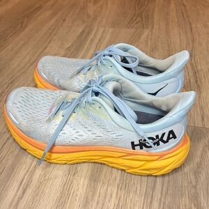 Hoka One One Clifton 8 Running Shoes Womens 9B Blue & Orange Light Breathable
